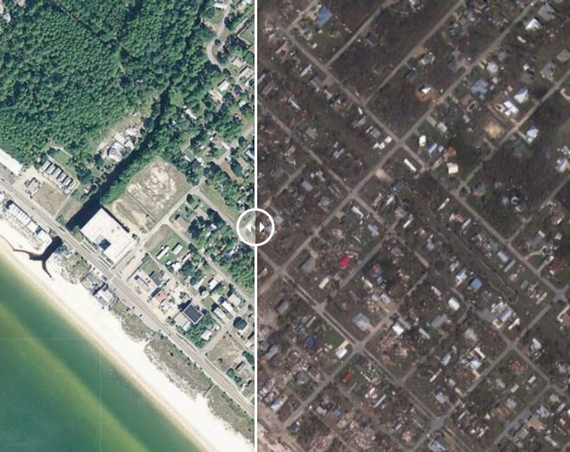 GALERIE FOTO| Mexico Beach din Florida înainte și după uraganul Michael. Imagini de coșmar surprinse din satelit