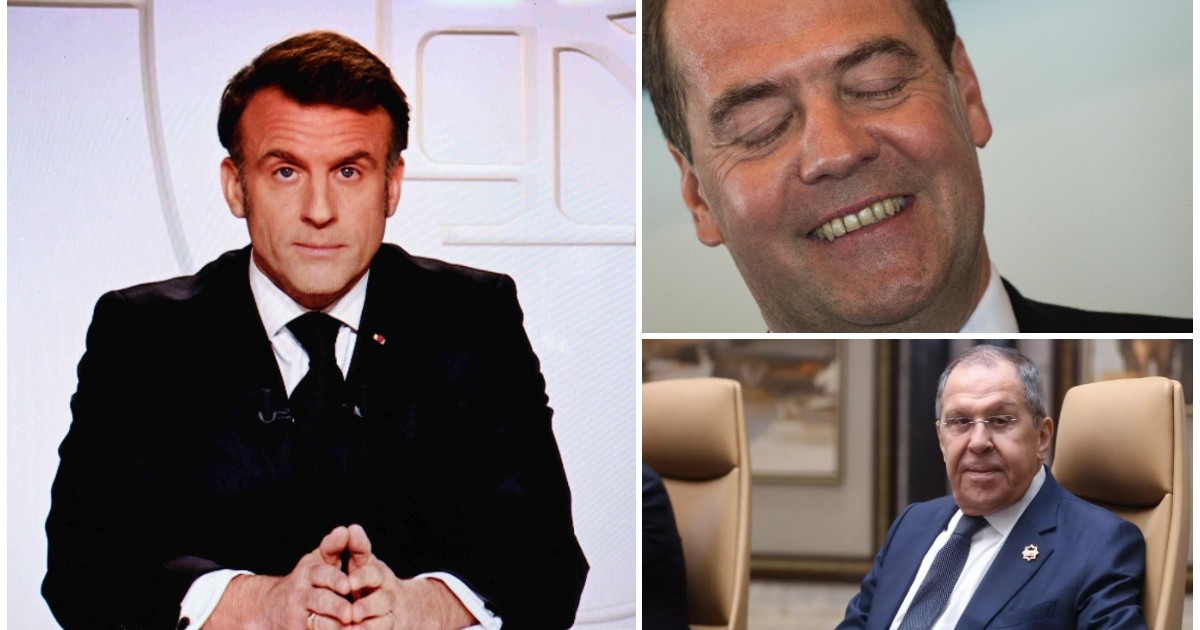 Emmanuel Macron, Serghei Lavrov și Dmitri Medvedev