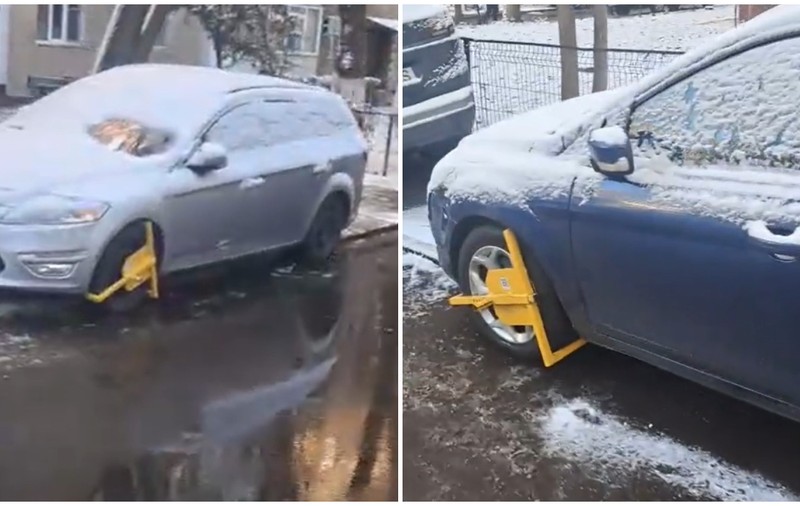 Zeci de șoferi care au parcat pe trotuar în București, în Sectorul 4, s-au trezit cu roțile blocate