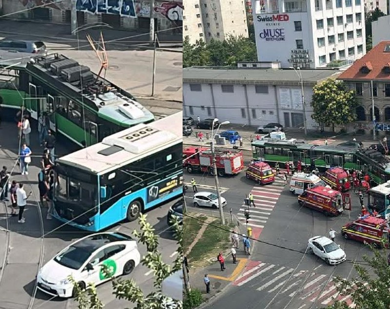 Accident între un tramvai și un autobuz STB la intersecția dintre Calea 13 Septembrie cu Strada Progresului. Cel puțin 11 persoane rănite