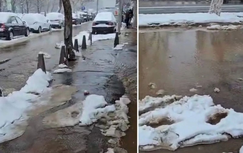 Stradă din București, inundată după ce tot orașul a fost acoperit de un strat gros de zăpadă