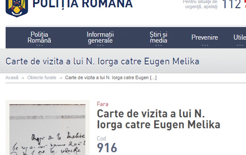 Poliția caută nouă scrisori și cărți de vizită semnate olograf de Nicolae Iorga, furate de la Muzeul Literaturii Române Iași