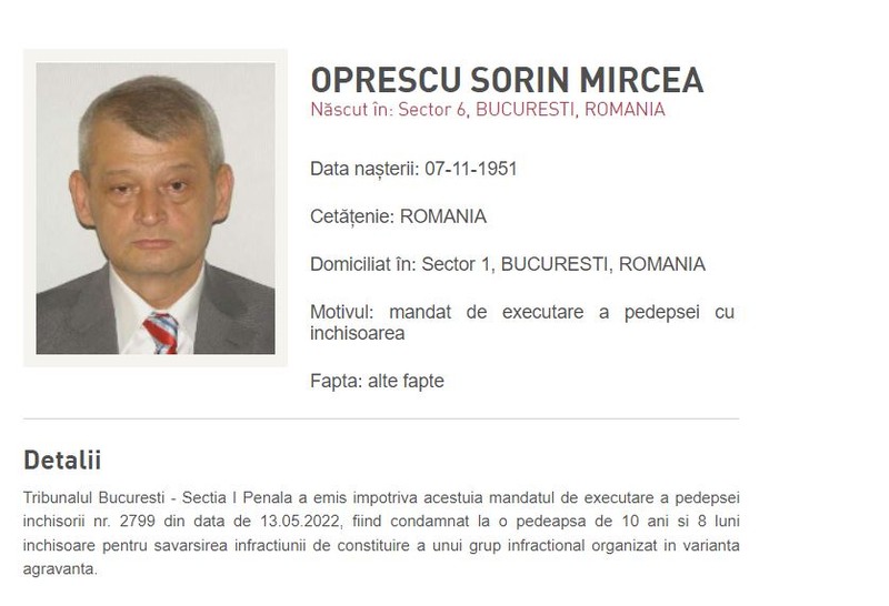 Sorin Oprescu, dat în urmărire generală de Poliția Română