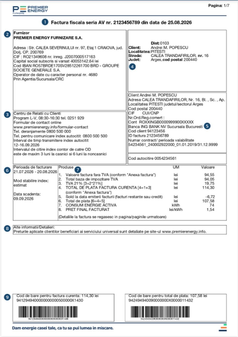 Factura Premier Energy, pagina1
