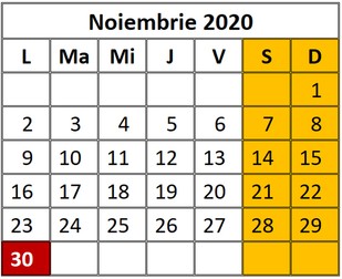 Zile libere noiembrie 2020. În noiembrie 2020 este o zi liberă de la stat