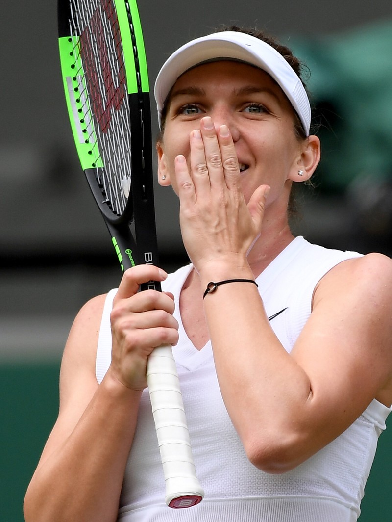 Simona Halep of Romania celebrates winning against Elina Svitolina of Ukraine during their semi final match for the Wimbledon Championships at the All England Lawn Tennis Club, in London, Britain, 11 July 2019. EPA-EFE/ANDY RAIN EDITORIAL USE ONLY/NO COMMERCIAL SALES