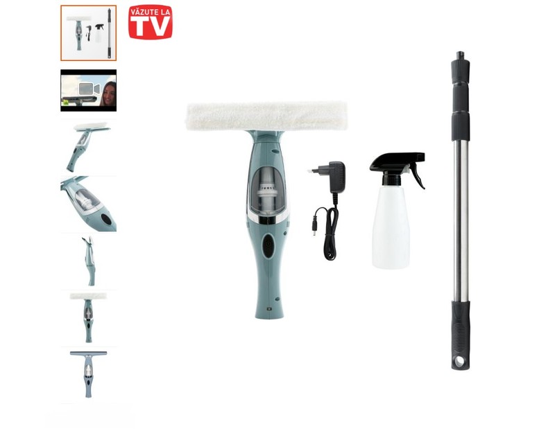 Aspirator pentru geamuri cu pulverizator și mâner telescopic, Spotlight EasyClean