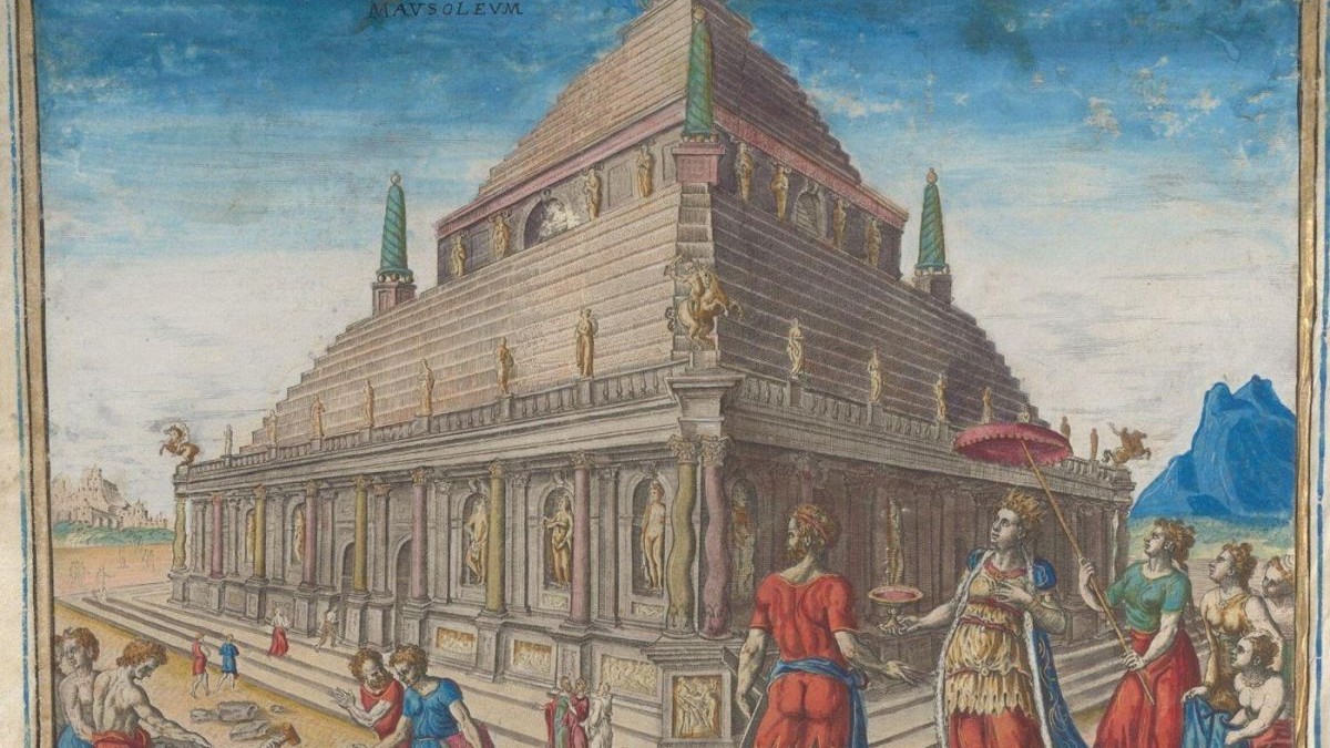 O reprezentare a Mausoleului de la Halicarnas, după o gravură din 1572 a artistului olandez Maarten van Heemskerck
