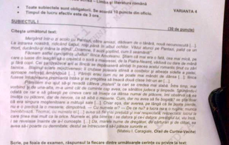 BACALAUREAT 2012 - Subiecte la limba şi literatura română, proba scrisă - sesiunea iunie-iulie