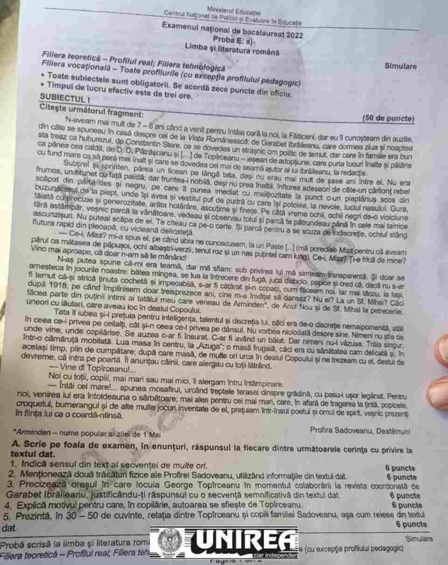 Subiecte Simulare Bac Română 2022 și barem de corectare. Ce a picat la simulare Bac 2022