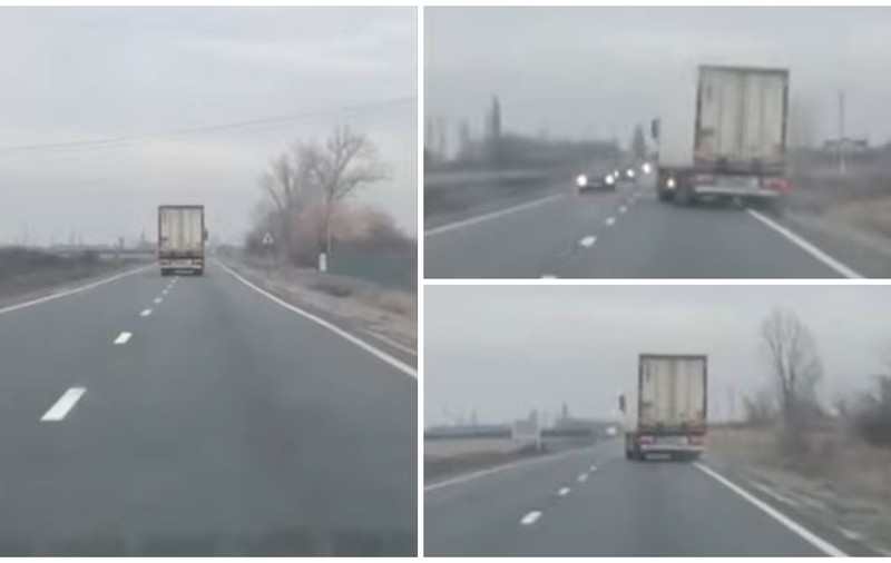 Imagini incredibile: un șofer de TIR beat a condus haotic pe un drum din Bihor. A fost oprit de alți doi șoferi