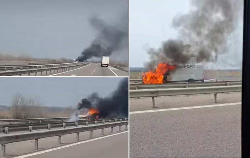 O autoutilitară a luat foc în mers pe autostrada A3, pe sensul de mers Ploiești - București