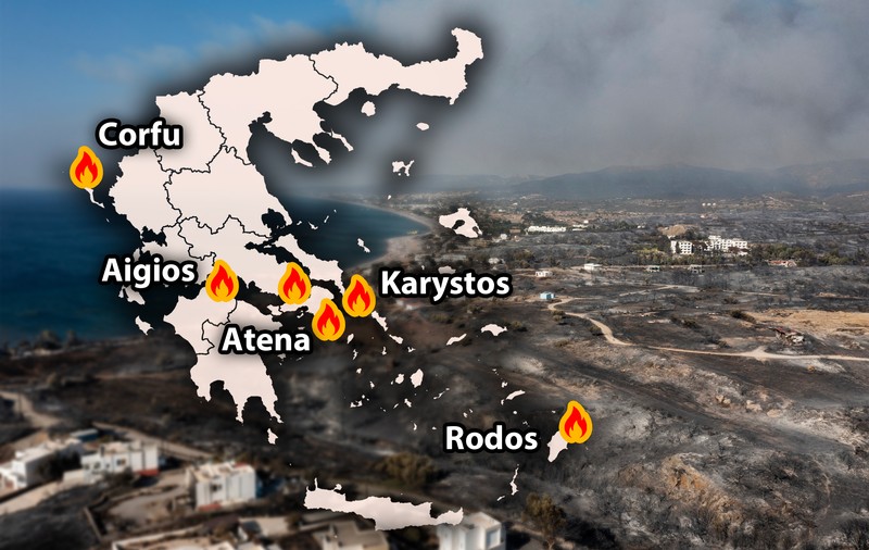 Grecia arde: incendii pe Rodos, Corfu, Evia, lângă Atena și în Peloponez. „A fost panică. Autoritățile au fost copleșite”