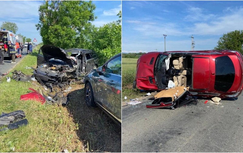Accident cu șapte victime și trei mașini, la Arad: 3 femei au rămas încarcerate, 2 copii au fost răniți