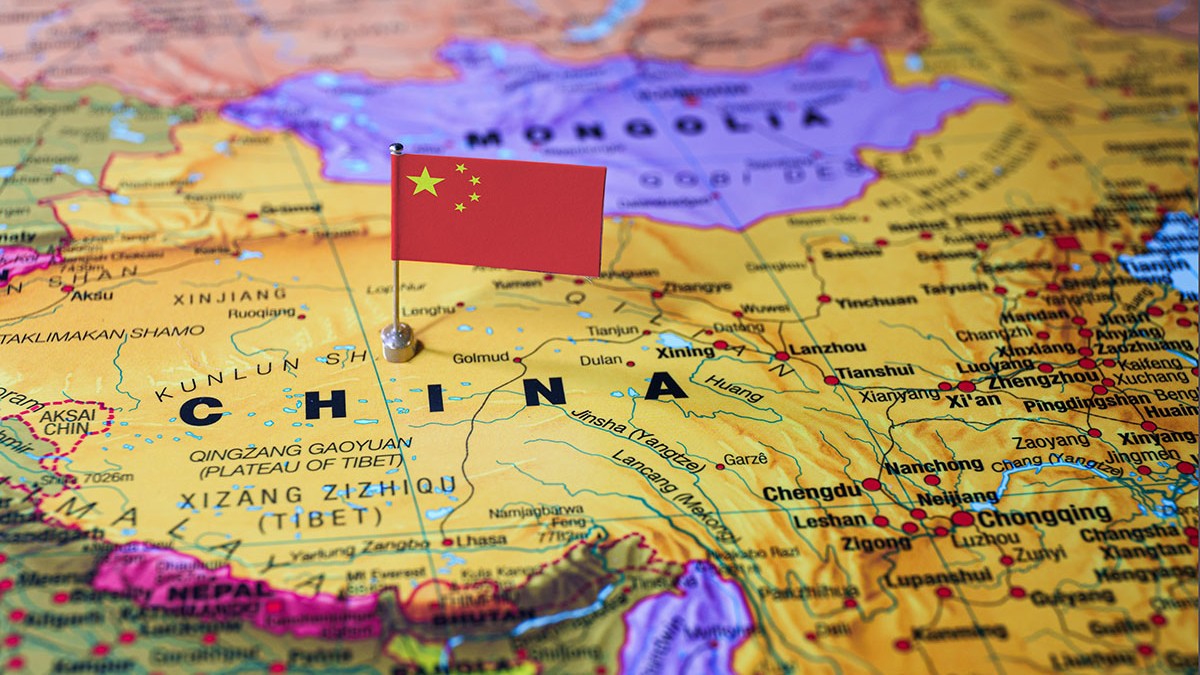 Drapelul Chinei pe harta politică