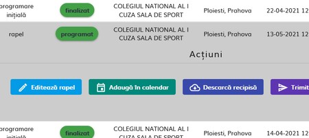 Pe platforma de vaccinare a fost introdusă opțiunea „Editează rapel”.