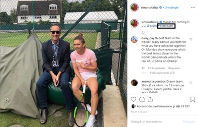 Postare de la Wimbledon în care Simona Halep îl consideră pe Cahill ”cel mai bun antrenor”