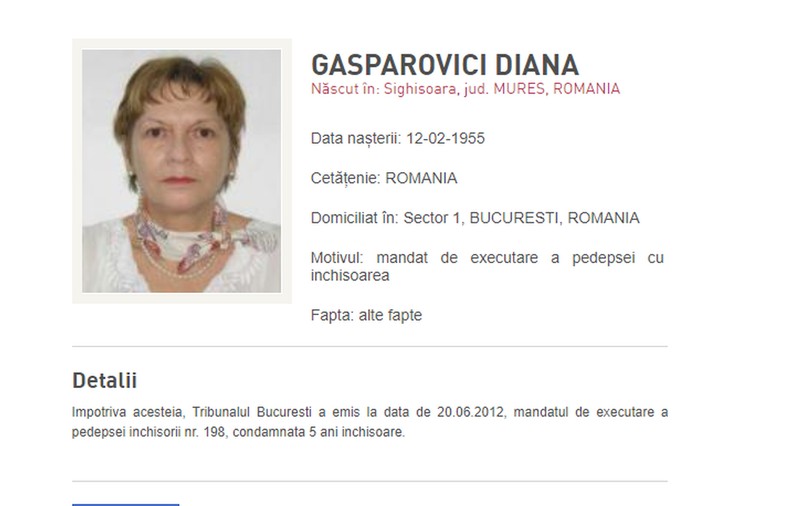 Condamnarea Dianei Gasparovici în dosarul „Trofeul calităţii” a fost prescrisă. Femeia urma să fie extrădată din Suedia