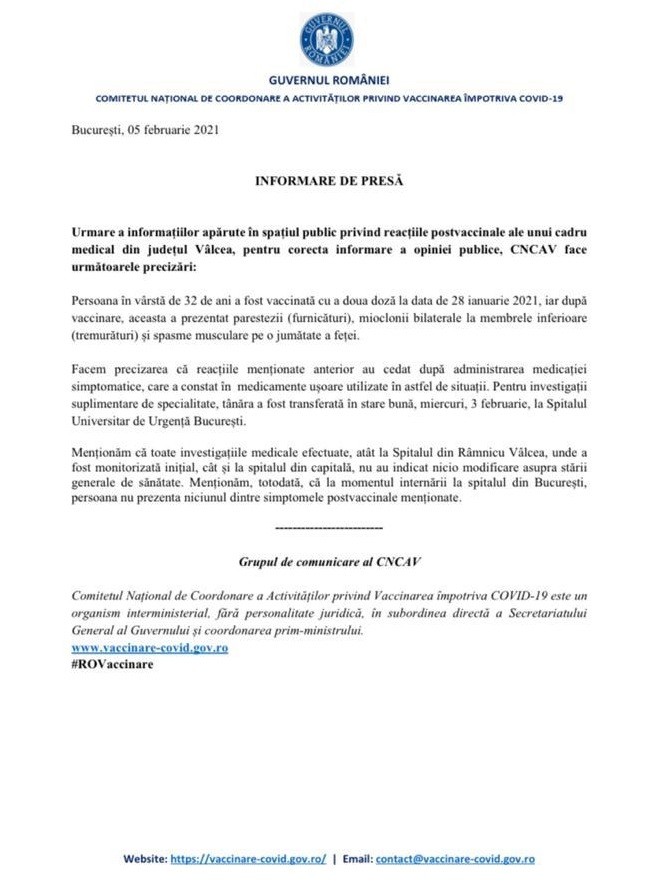 Comunicatul CNCAV din 5 februarie 2021
