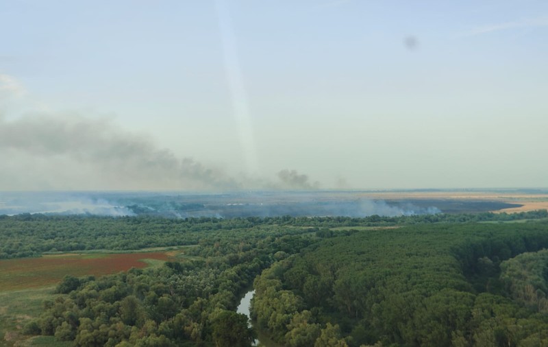 Incendiu masiv de vegetație în Tulcea: a fost nevoie de intervenția cu un elicopter Black Hawk
