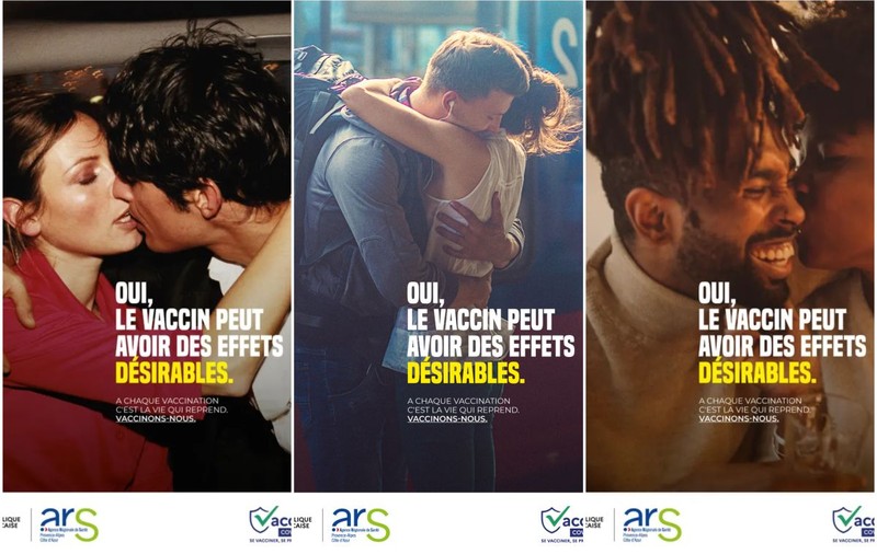Săruturi și îmbrățișări. Cum își promovează Franța campania de vaccinare