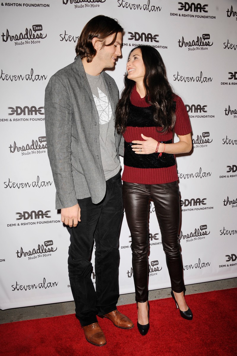 Ashton Kutcher and Demi Moore attend the launch party for 'Real Men Don't Buy Girls' at Steven Alan Annex in New York City, USA, on April 14, 2011. Photo by Mehdi Taamallah/ABACAPRESS.COM