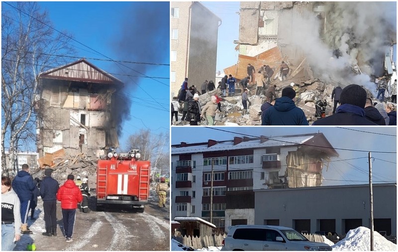Nouă morți, patru dintre ei - copii, într-un bloc cu cinci etaje care s-a prăbușit, după o explozie, pe insula rusească Sahalin