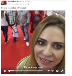 Adina Buzatu și-a făcut un ”direct” de la un târg de cosmetice de la București și l-a postat pe pagina ei de facebook