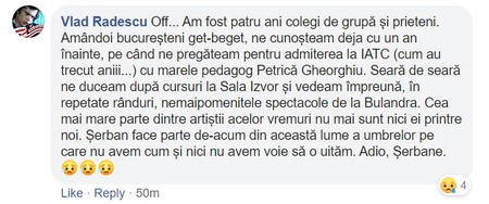 Postarea actorului Vlad Rădescu