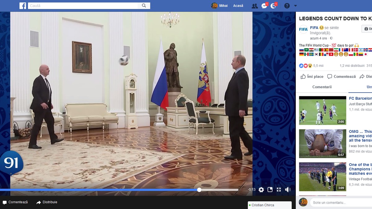100 de zile până la startul Campionatului Mondial de fotbal Rusia 2018. Putin și Infantino au jonglat cu balonul la Kremlin!