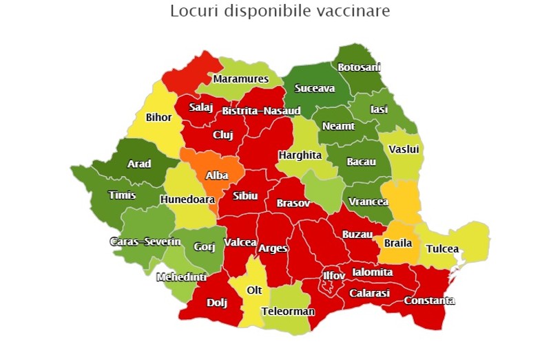 București și 17 județe, fără locuri disponibile la vaccinare, luni dimineață. Unde sunt mii de locuri libere