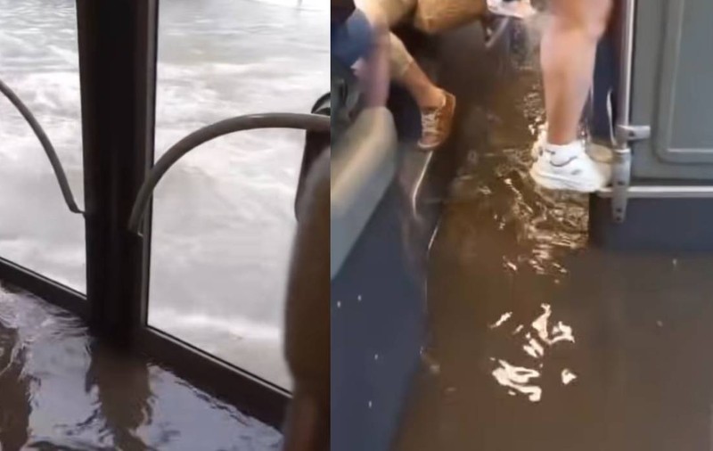 Noi imagini din București, după furtuna de luni. Un autobuz plin de călători s-a inundat în mers, iar mașinile au circulat aproape acoperite de apă