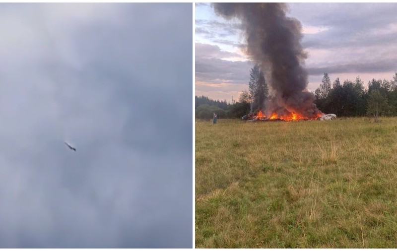 Momentul în care avionul la bordul căruia se afla Evgheni Prigojin se prăbușește. Aeronava, mistuită de flăcări