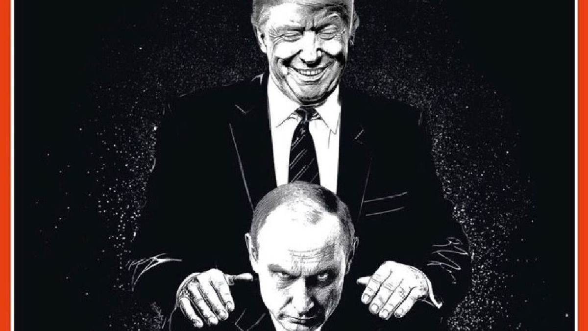 Caricatură cu Donald Trump și Vladimir Putin