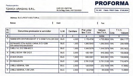 Factura trimisă de SC Soundnet International SRL lui Tzanca Uraganu