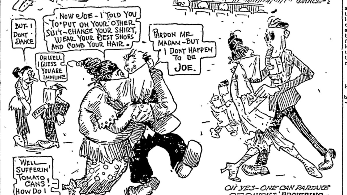 Sursă ilustrație: Milwaukee Sentinel. Publicația a redat într-un desen petrecerea dintre anii 1918-1919