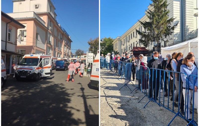 Un oraș, două realități: Coadă de ambulanțe cu pacienți COVID la spital, coadă de pelerini la Sf. Parascheva