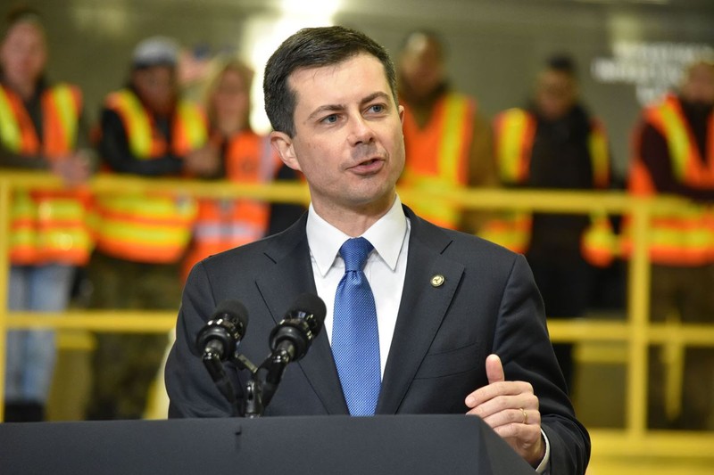 January 31, 2023, New York, United States: United States Transportation Secretary Pete Buttigieg delivers remarks on the Bipartisan Infrastructure Law at the Long Island Railroad West Side Train Yard in New York. President of the United States Joe Biden discusses the Bipartisan Infrastructure Law and how it would help transit and transportation with different heads of government in New York City. (Credit Image: © Kyle Mazza/SOPA Images via ZUMA Press Wire)