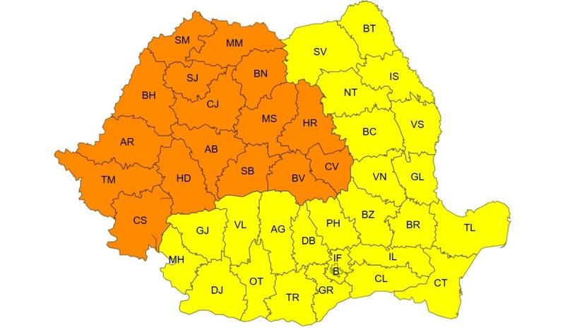 Valul de căldură se intensifică, iar meteorologii ANM au emis cod portocaliu și cod galben pentru toată țara, între 27 și 28 iunie 2026. Sursa foto: ANM. Citeşte întreaga ştire: Cod roșu de temperaturi record de la ANM. Meteorologii au publicat harta zonelor afectate de valul de căldură extremă