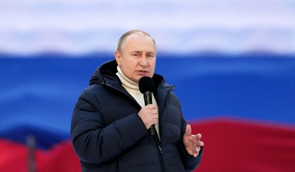 Vladimir Putin la evenimentul festiv în care Rusia celebra opt ani de la anexarea Crimeei | Foto: EPA-EFE/ALEXANDER VILF