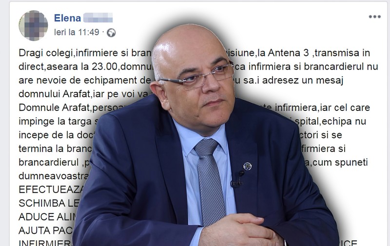 Interviu cu infirmiera care s-a enervat după ce Arafat a spus la Antena 3 că nu au nevoie de echipament: ”Afirmația lui Raed Arafat e de o inconștiență pură”