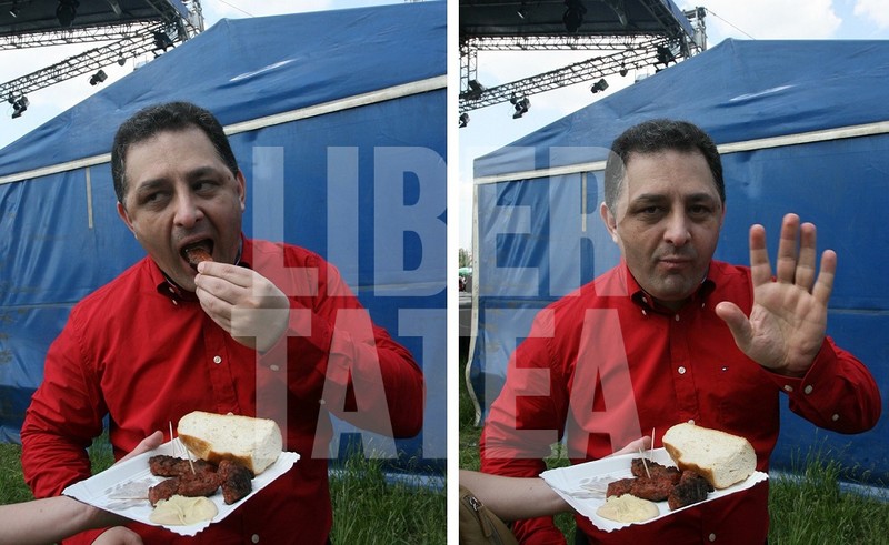 Marian Vanghelie nu a refuzat o porție de mici. 1 mai 2008. Sursa foto: Arhiva Libertatea