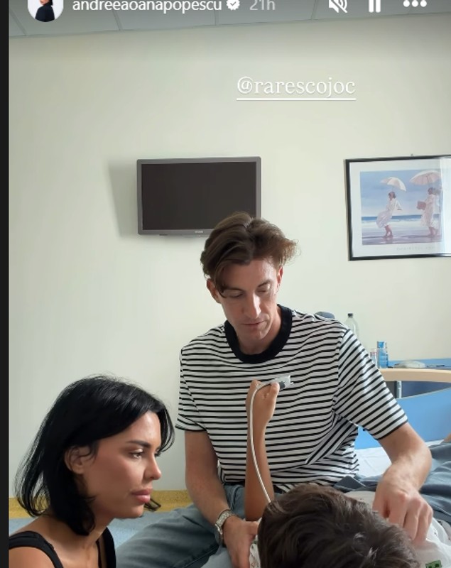 Andreea Popescu și Rareș Cojoc, împreună pe patul de spital. Cum s-au filmat cei doi în timp ce își așteptau fiul să iasă din operație