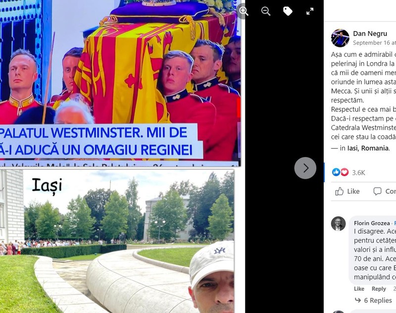 Dan Negru, despre oamenii care vin în pelerinaj în Londra la sicriul reginei Elisabeta a II-a: „Să nu-i mai ironizăm pe cei care stau la coadă la Catedrala Iașiului”