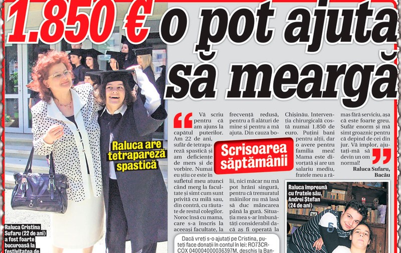 Datorită ziarului Libertatea, Raluca a strâns banii de operaţie