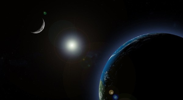 Când este echinocțiul de toamnă 2026 - Imagine din spaţiu, în care sunt surprinse Pământul, Soarele şi Luna la echinocţiul de toamnă