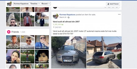Printscreen of the second Facebook profile of Vasile Mutu, under the name Kornea Kapatos