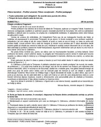 Subiecte Bac 2020 - Limba și literatura română - profil uman