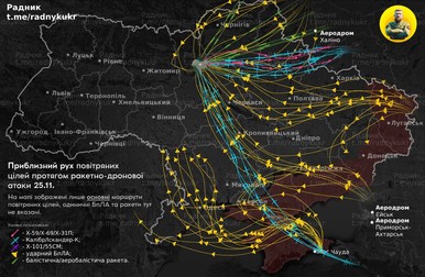 Direcții atacuri rusești cu drone. Foto: Facebook/ Mihai Costache