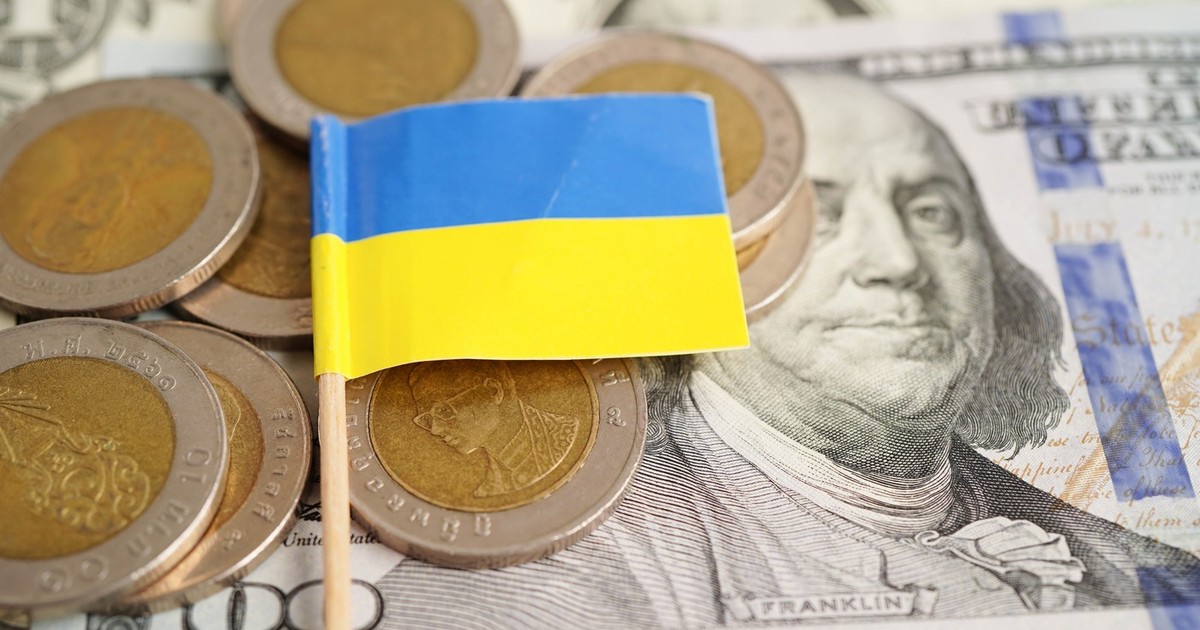 Ucraina pavilion pe monedă și bancnotă bani, finanțe de tranzacționare investm